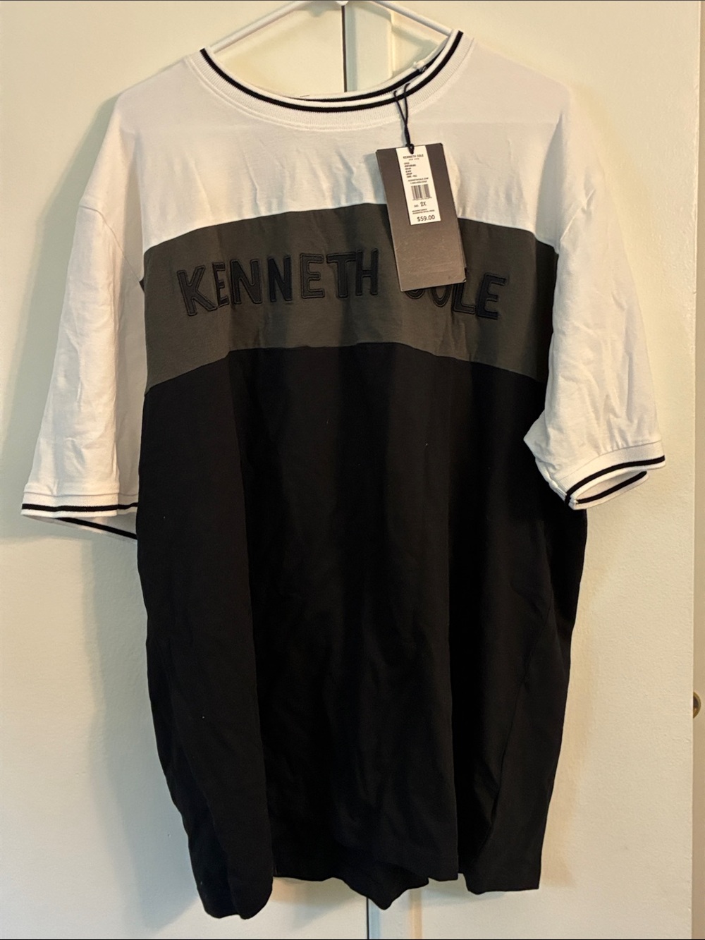 Kenneth Cole White, Gray & Black Colorblock Logo Tee